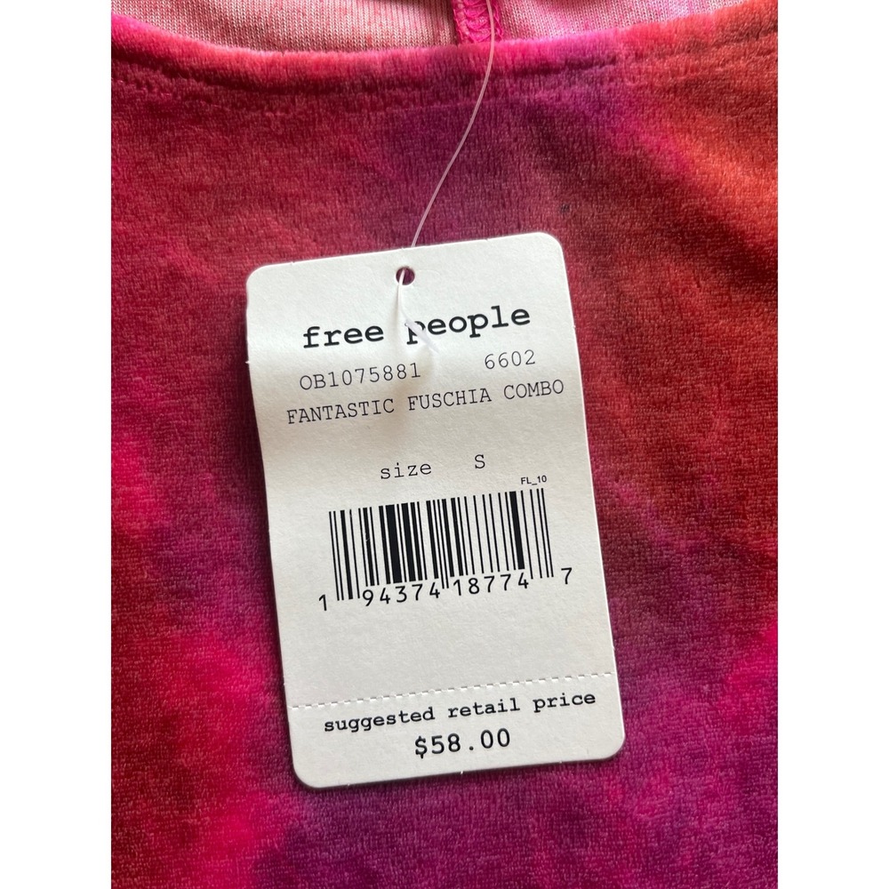 FreePeople Bright Eyes Velvet Crop Top Pink TieDye festival indie boho retro NWT - Picture 3 of 6
